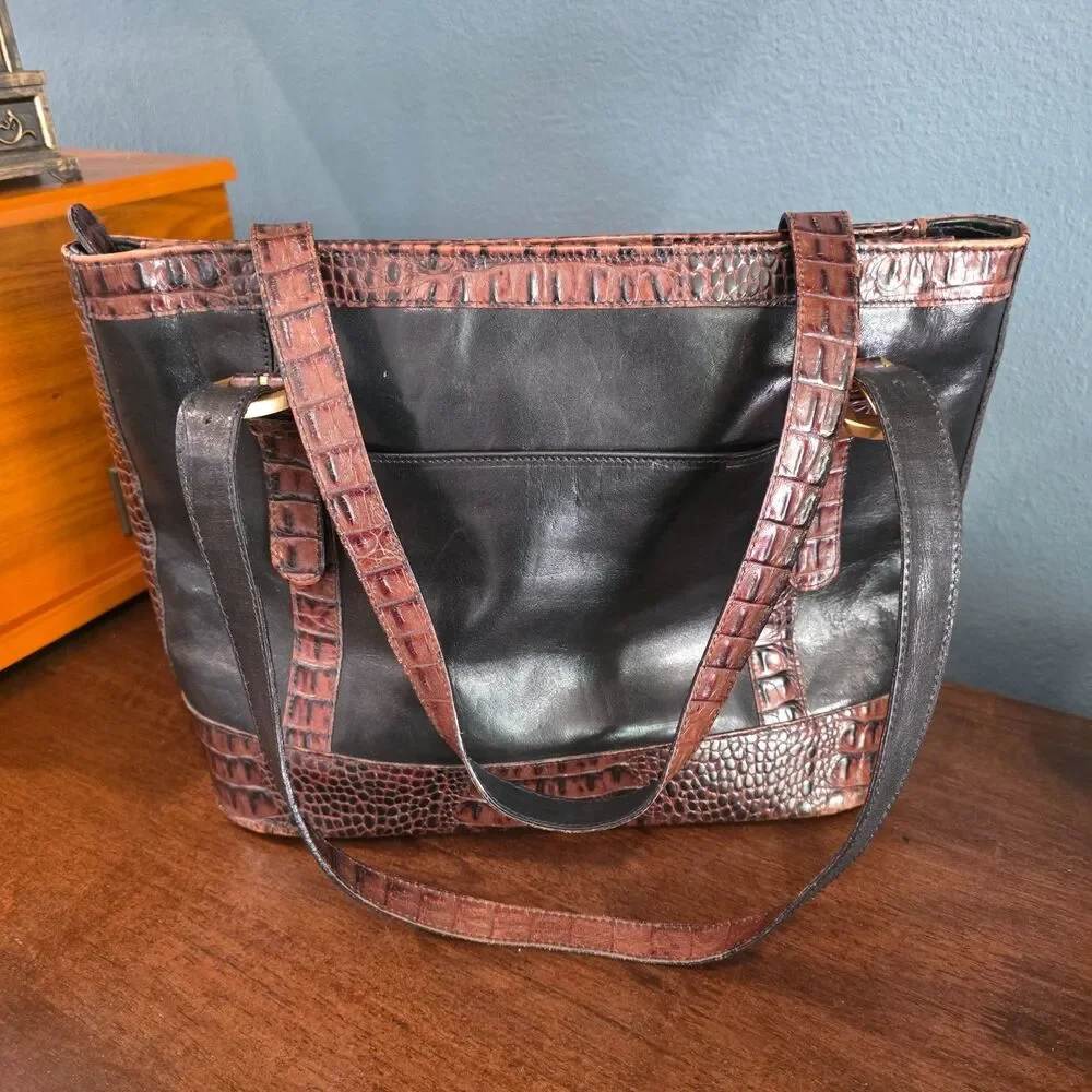 Brahmin Tuscan Croc Embossed Two toned Leather Shoulder Bag Purse AS IS